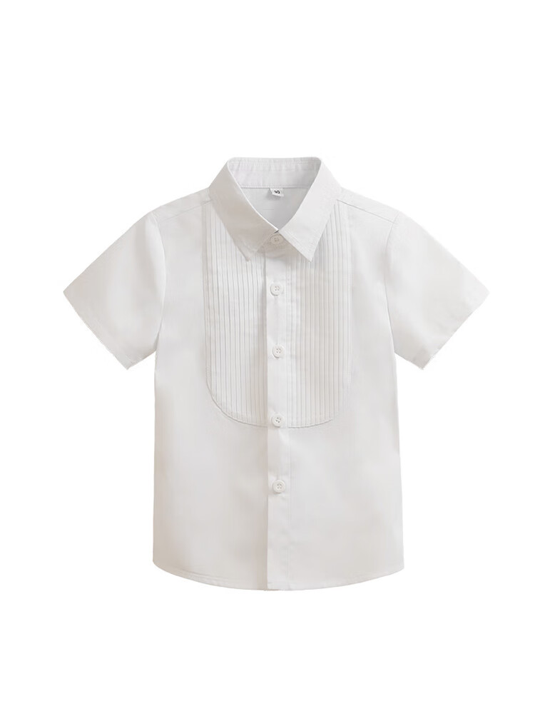 LUOBOBEIBEI Children's Shirt, Summer Boys' Korean Style Turn-Down Collar Shirt, Fashionable Undershirt for Young Children, White-1, 130 6