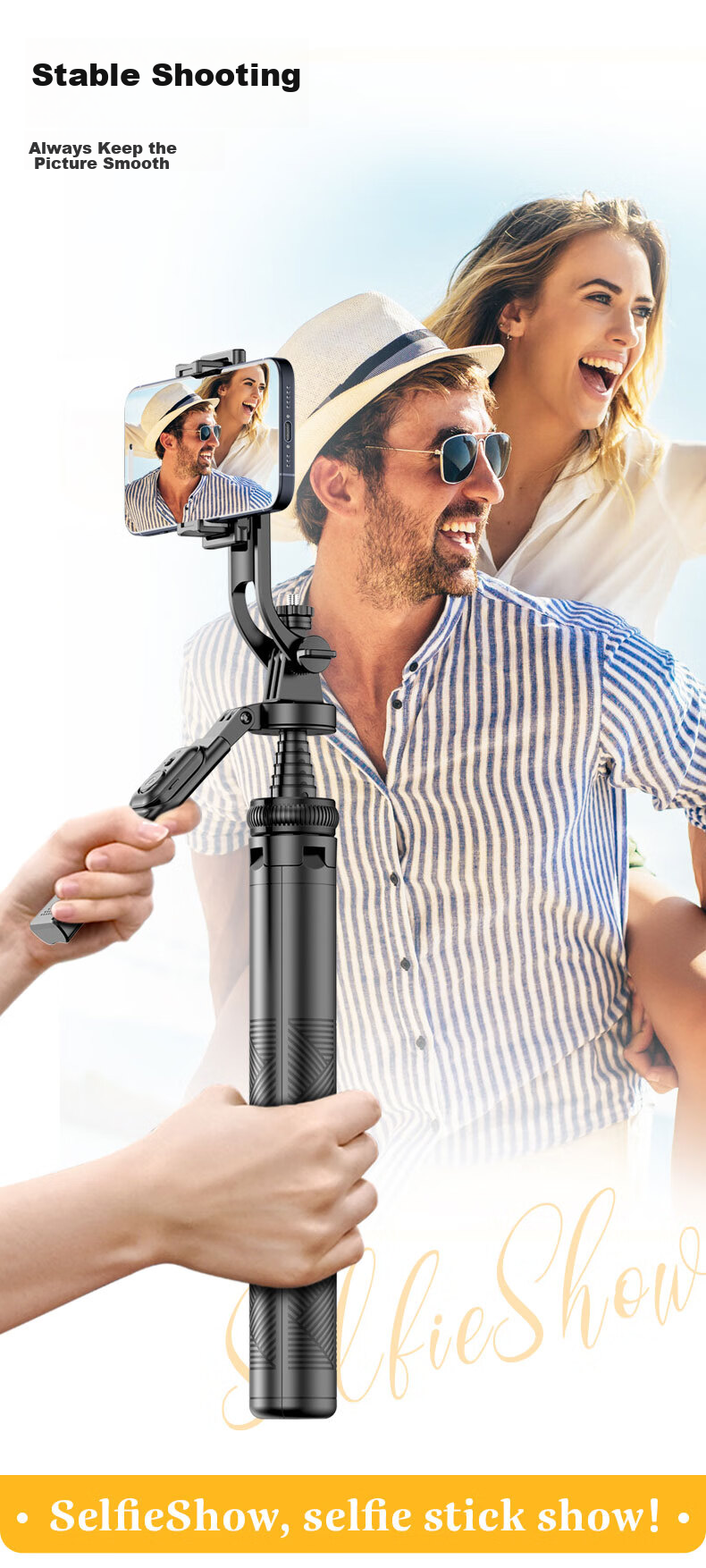 SelfieShow C18 New Ultra-Stable Aluminum Alloy 1.8-Meter Tripod, Selfie Stick with Anti-Shake, 360° Rotation, Handheld Outdoor Travel Live Streaming Photography Tool, Suitable for DJI Pocket 3 7
