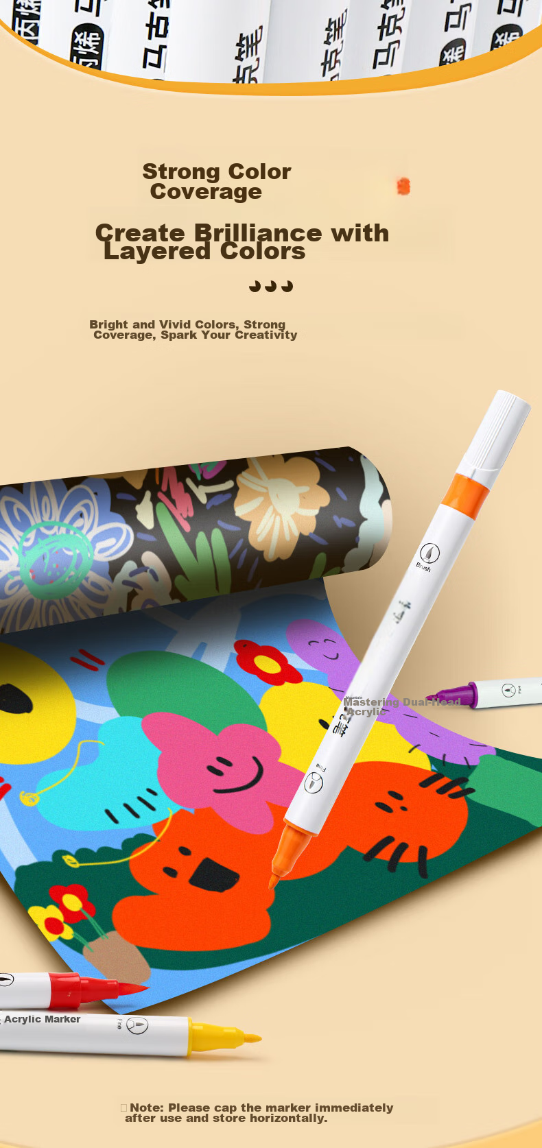 GRASP Acrylic Markers, 48 Colors, Dual-Tip (Soft And Hard), Stackable, Watercolor Pens, Large Capacity, Skin-Friendly, Washable, Children's Drawing Tools, Gift for Boys And Girls 9
