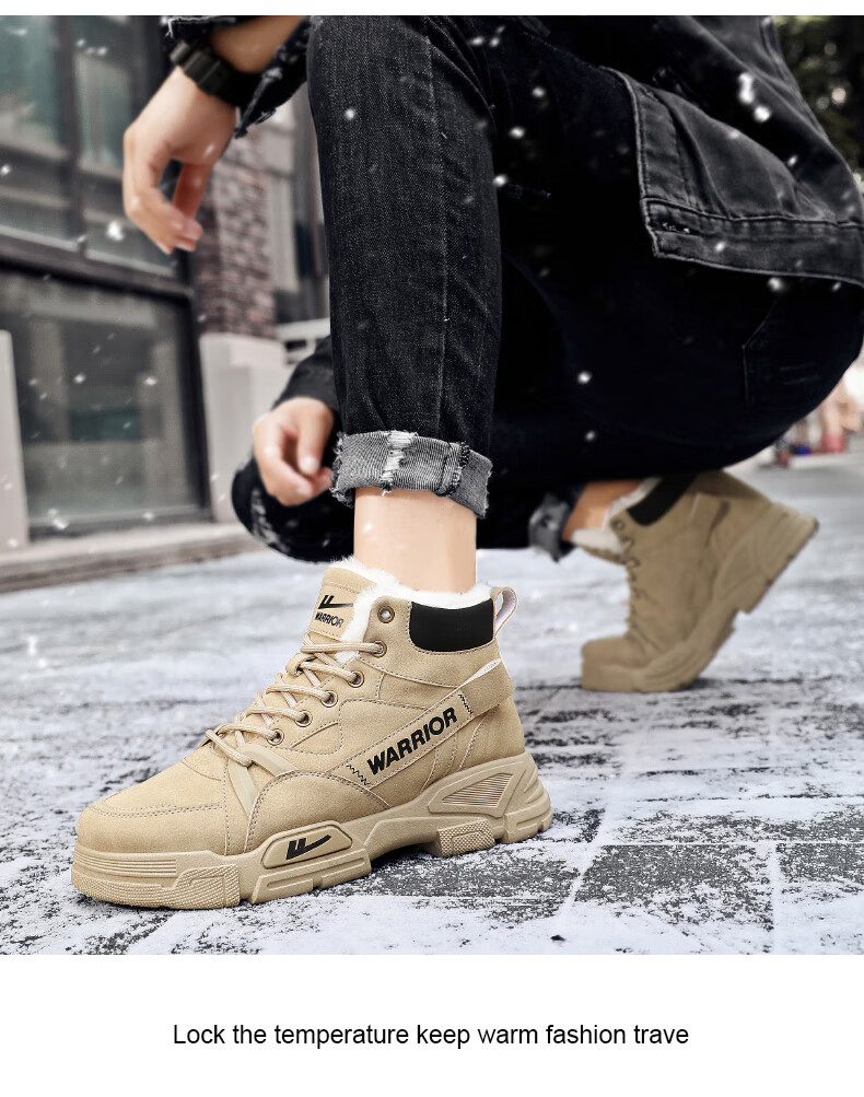 Huili Men's Martin Boots, 2025 Autumn And Winter New Style Men's Fleece-Lined Snow Boots, Warm Work Boots, Cotton Shoes, Khaki, Size 41 17