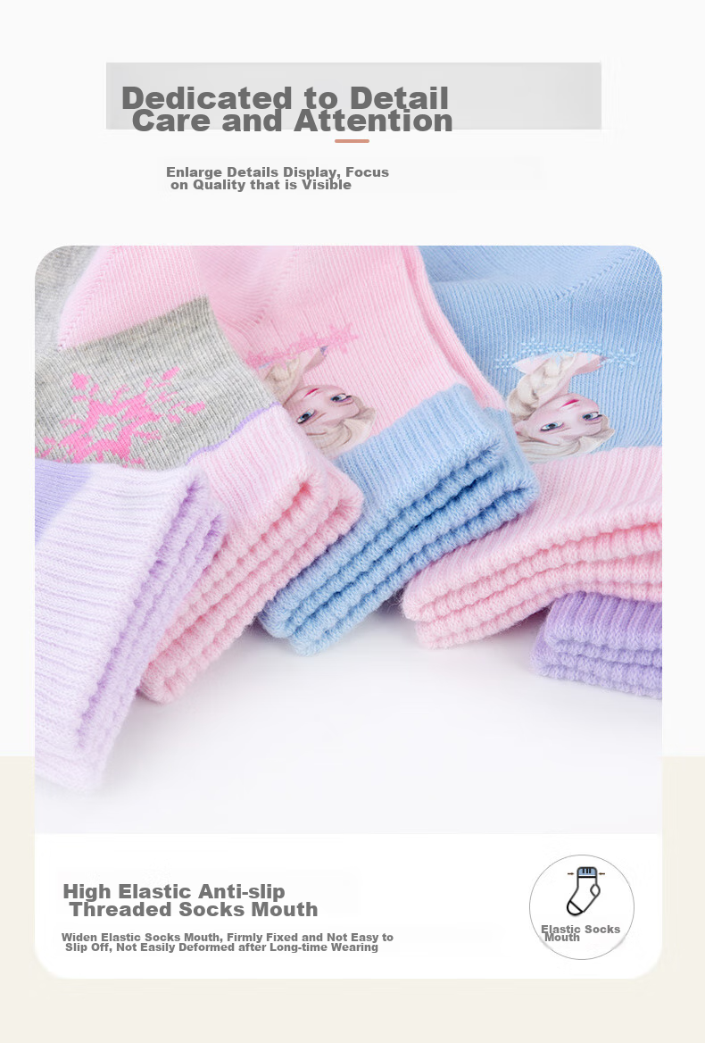 Disney Girls' Socks, Children's Mid-Calf Socks, Frozen Baby Student Autumn Winter Cotton Socks, Class A SP33098, Size 18-20 5