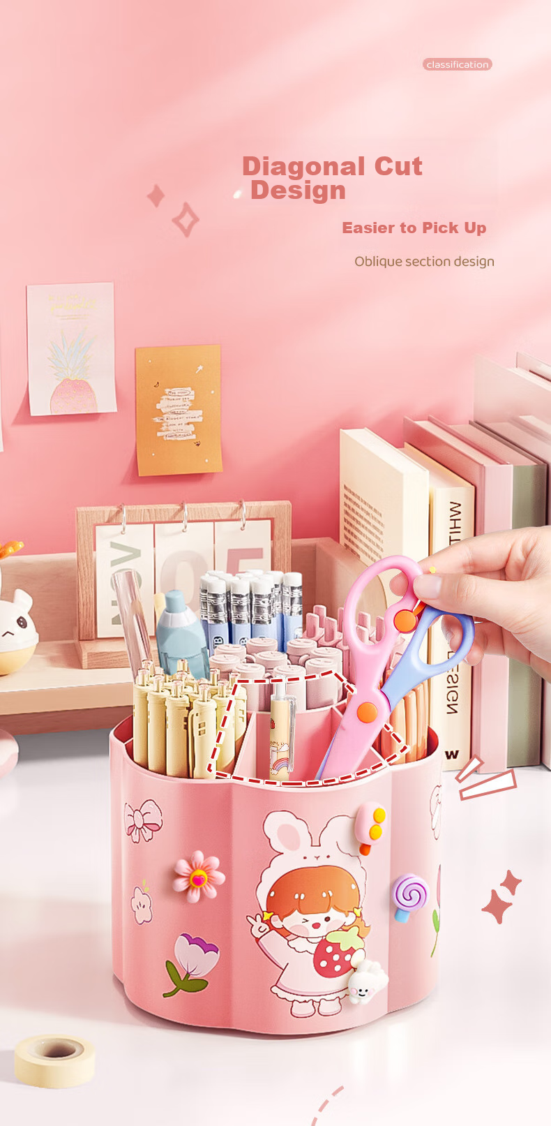 Jinzhi Pink 360-Degree Rotating Pen Holder, Large Capacity Storage Box, Essential for Students And Children Back to School, Cute Multifunctional Pen Organizer, Office Desk Decoration, Storage Container for Cosmetics 7