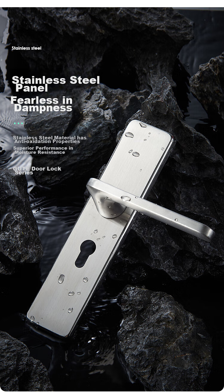 GUTE Door Lock, Interior Bedroom Wooden Door Lock, Room Door Handle, Stainless Steel Bathroom Door Lock, Brushed Color, Adjustable Door Lock 4