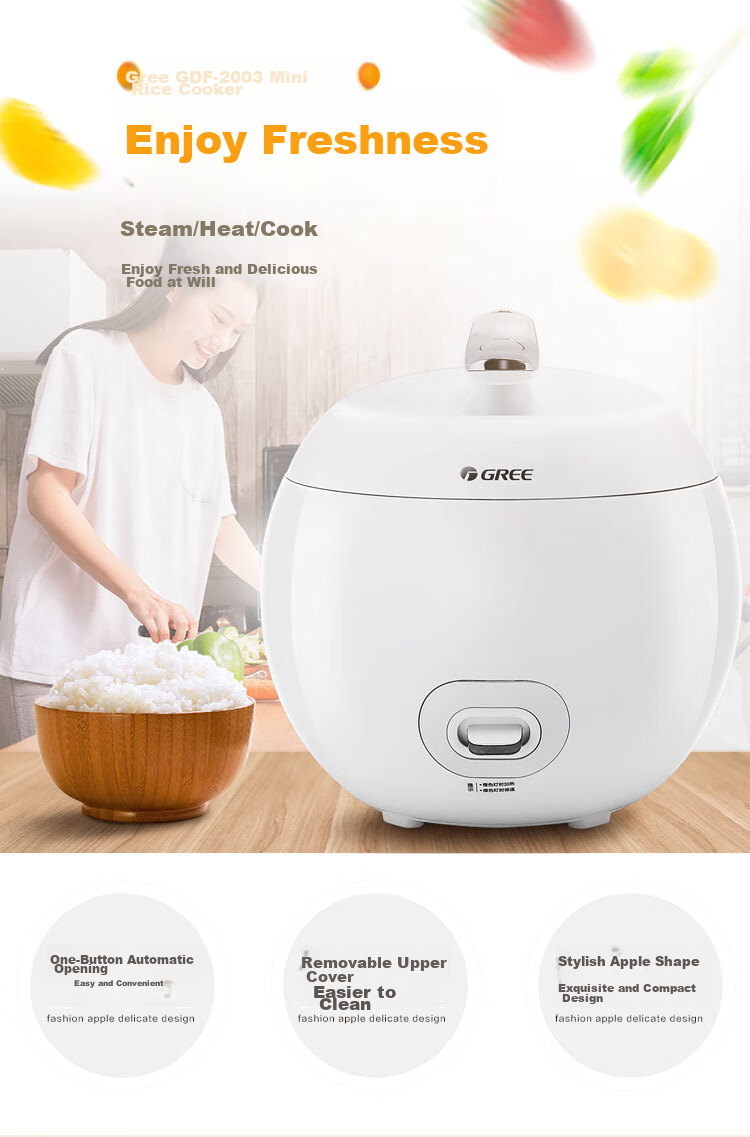 GREE Mini Rice Cooker for 1-3 People, Non-Stick Inner Pot, 2L Household Electric Rice Cooker, Small Size, Self-Use Or As A Gift for Parents, Traditional Firewood Cooking, Steamed Rice Pot 2003a 1