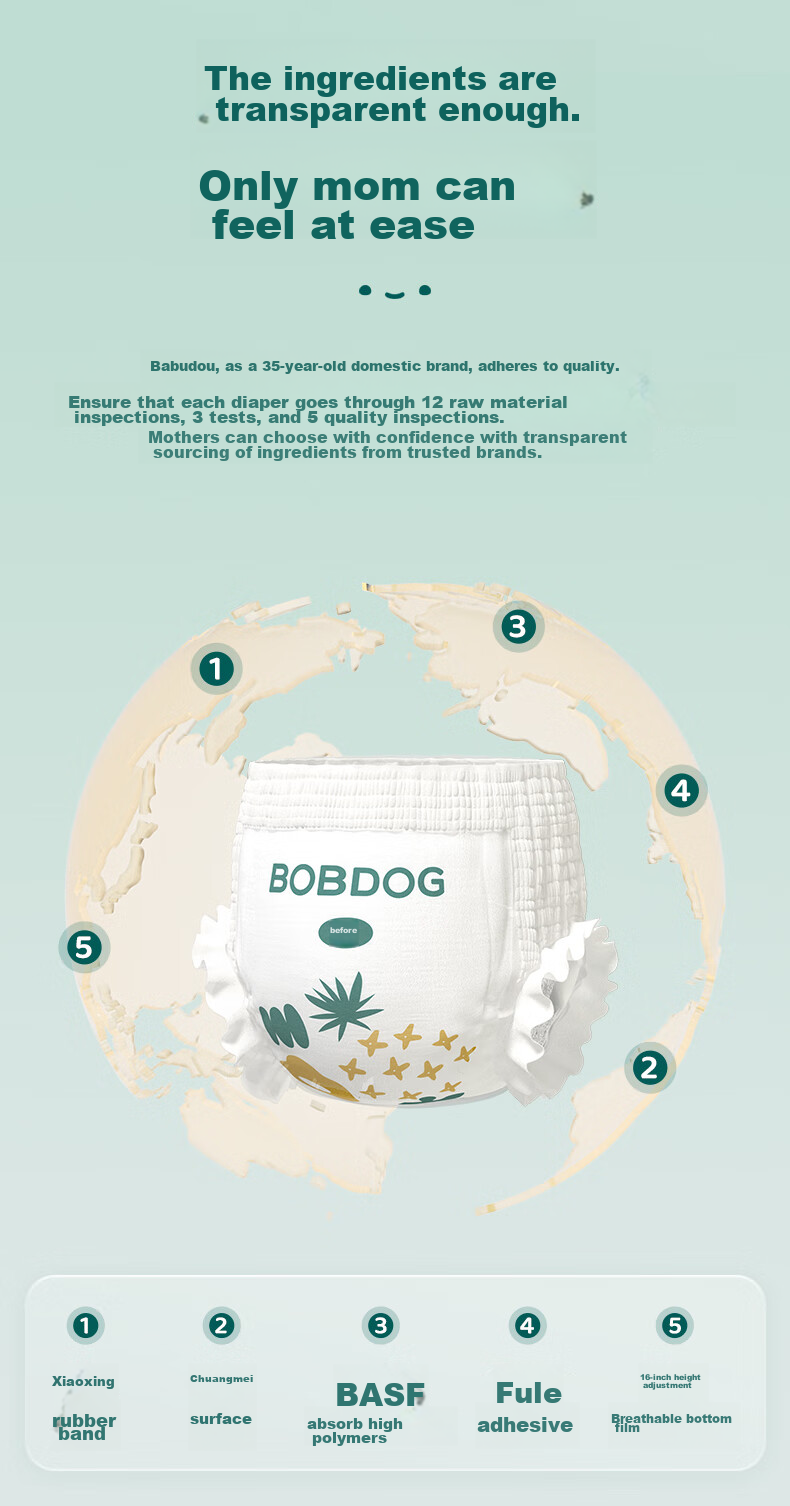 BOBDOG [No Melamine Detected] Pineapple Pull-Up Diapers, 3XL, 64 Pieces, Mild Acidic Protection, Breathable Baby Diapers 7