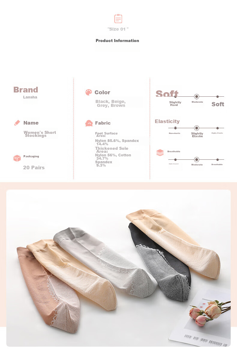 LangSha Women's Thigh-High Stockings, Spring And Summer, Non-Slip Sole, Sweat-Absorbing, Ultra-Thin, Anti-Snagging, Wear-Resistant, 7A Antibacterial, Nude And Transparent Mid-Calf Socks 11