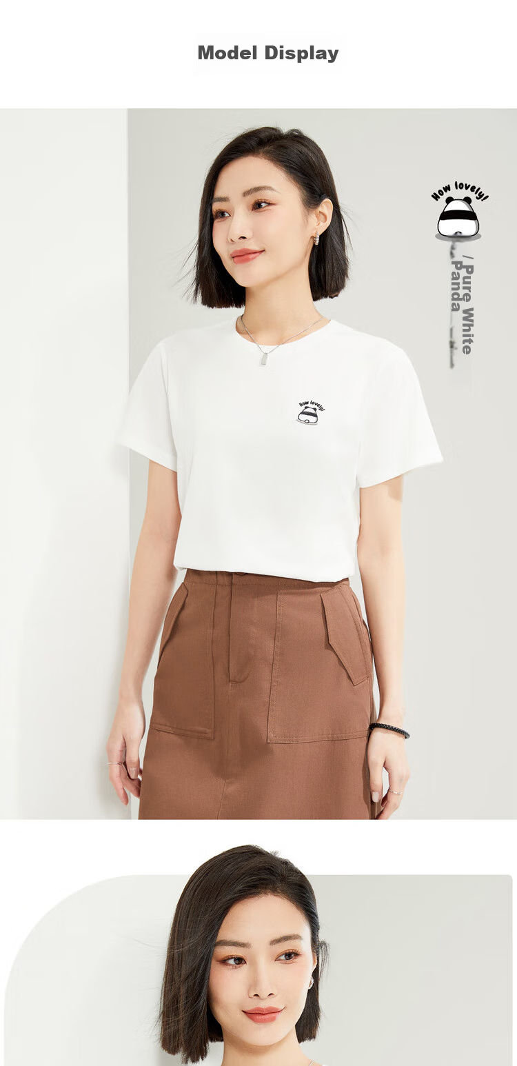 Giordano Women's Short-Sleeve T-Shirt, Summer Pure Cotton Tee, Small Embroidery, Round Neck, Casual Top, 13324321 7