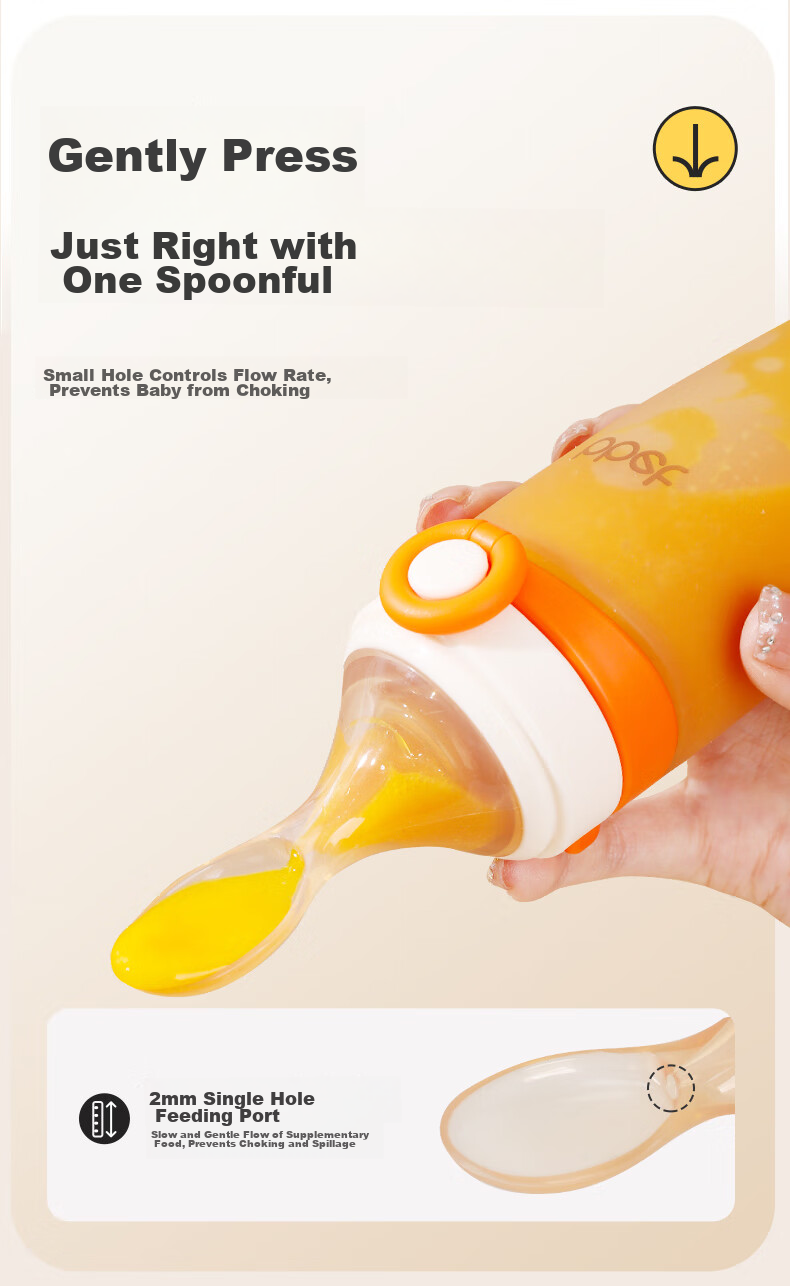 Barbie Elephant Baby Rice Paste Spoon And Bottle, Silicone Large Capacity Squeeze Feeding Tool for Complementary Food, Newborn Gift Box, Orange 10