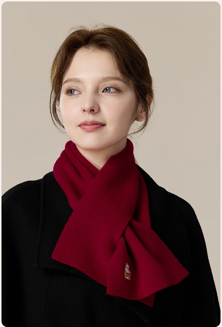 JIUMU Pure Wool Scarf for Women, Autumn And Winter Embroidered Red Warm Neck Warmer, Mid-Autumn Festival Birthday Gift 17