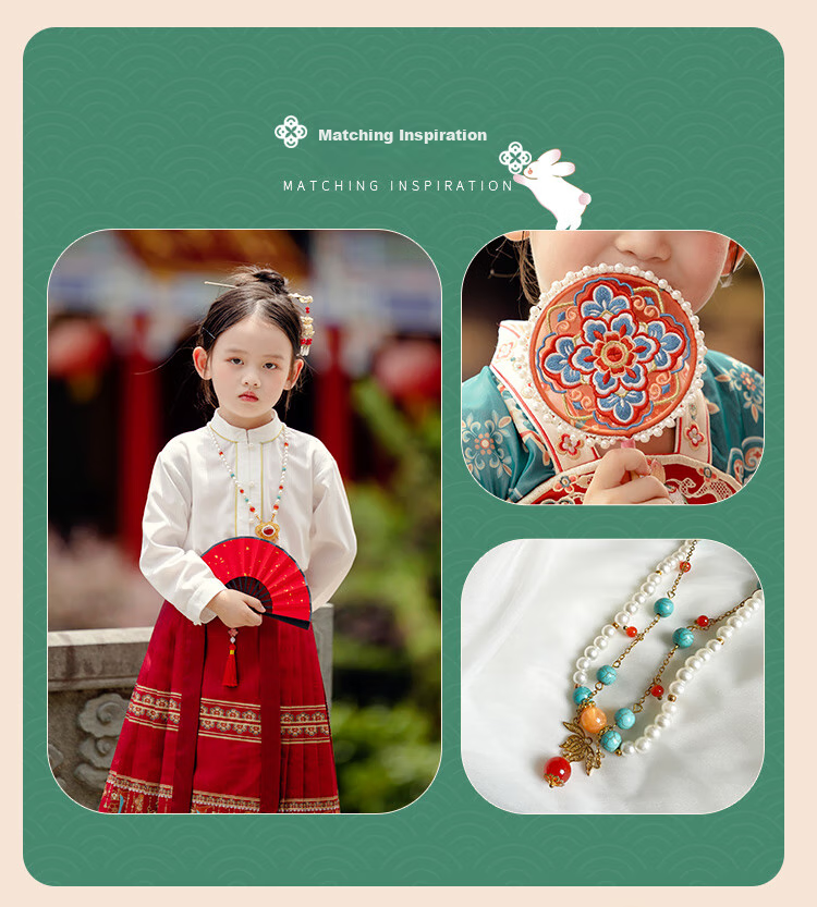 Menghu Nihang Mid-Autumn Festival Hanfu Girls' Spring And Autumn Chinese Style Children's Ming Dynasty Horse-Face Skirt Parent-Child Set, Red Skirt, Size 120 6