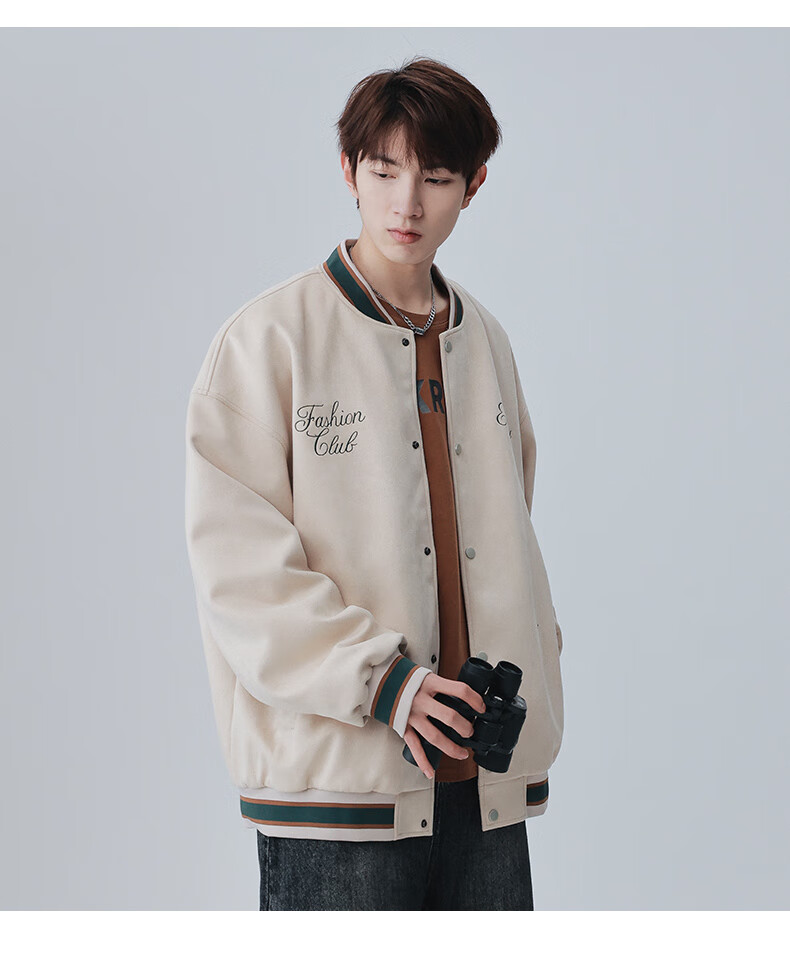 MMOPTOP American-Style Suede Baseball Jacket, Trendy Men's Outerwear for Spring And Autumn, Embroidered Cool Loose Casual Jacket 23001 Black 2XL 10