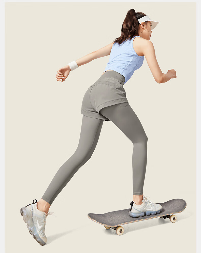 VFU Faux Two-Piece Yoga Pants, High-Intensity Fitness Wear, Outdoor Running Fitness Workout Pants, Rock Gray, L 15