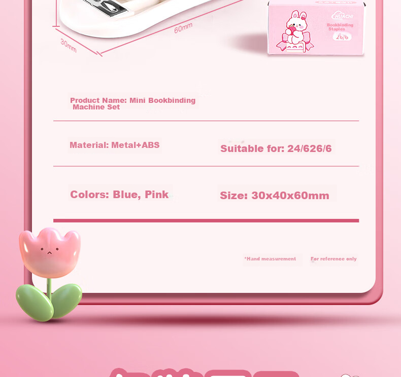 Touch Fish Stapler Cartoon Mini Set Cute Mini Student Stationery Flower Shop Floral Multi-Functional Binding Machine Stapler Exam Paper Stapler Pink 13