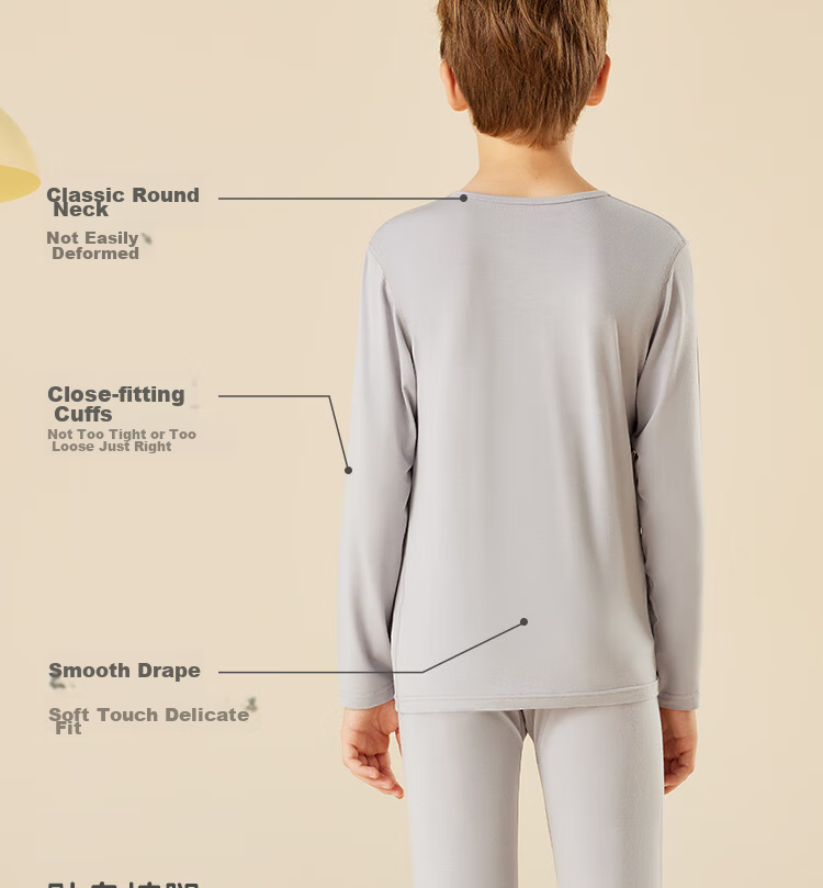 Nanjiren Children's Thermal Underwear Set, Boys' Modal Autumn Top And Pants, Student Baby Thin Pajamas, Gray, Size 120 11