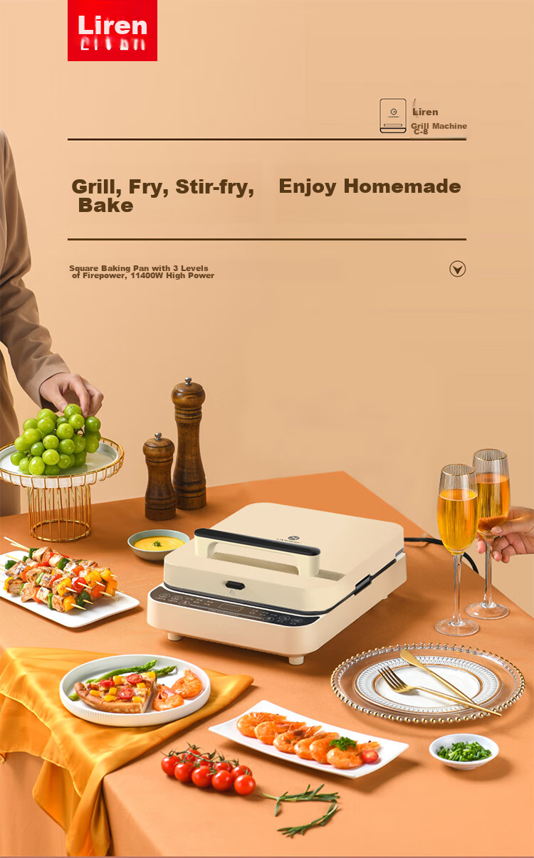 Liven Electric Griddle for Home Use, 35mm Floating Deep Plate, Adjustable Heat, Double-Sided Heating, Grill Pan, Sandwich Breakfast Maker LR-J3031 2