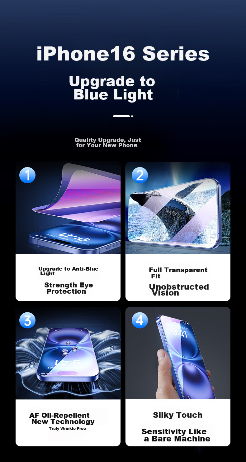 ESR Tempered Glass Screen Protector for IPhone 16 Plus, Apple 16 Plus Phone Film, Dust-Free Installation, Quick Application, HD Clear, Anti-Blue Light, Anti-Fingerprint, No Case Interference, Front Film for Mobile Phones 2