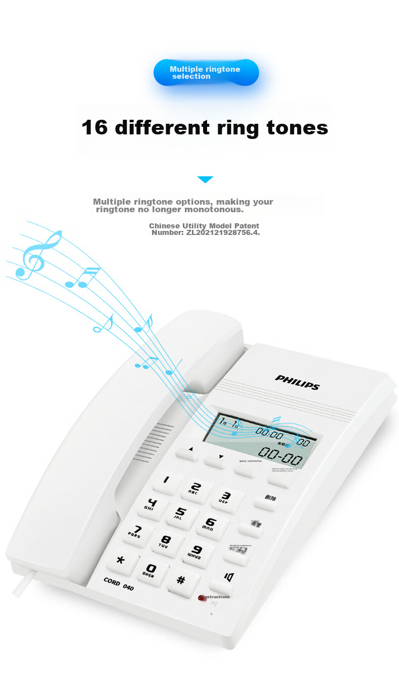 PHILIPS Landline Telephone, Corded Phone for Office And Home Use, Hands-Free Calling, Battery-Free, Caller ID, CORD040 Blue 7
