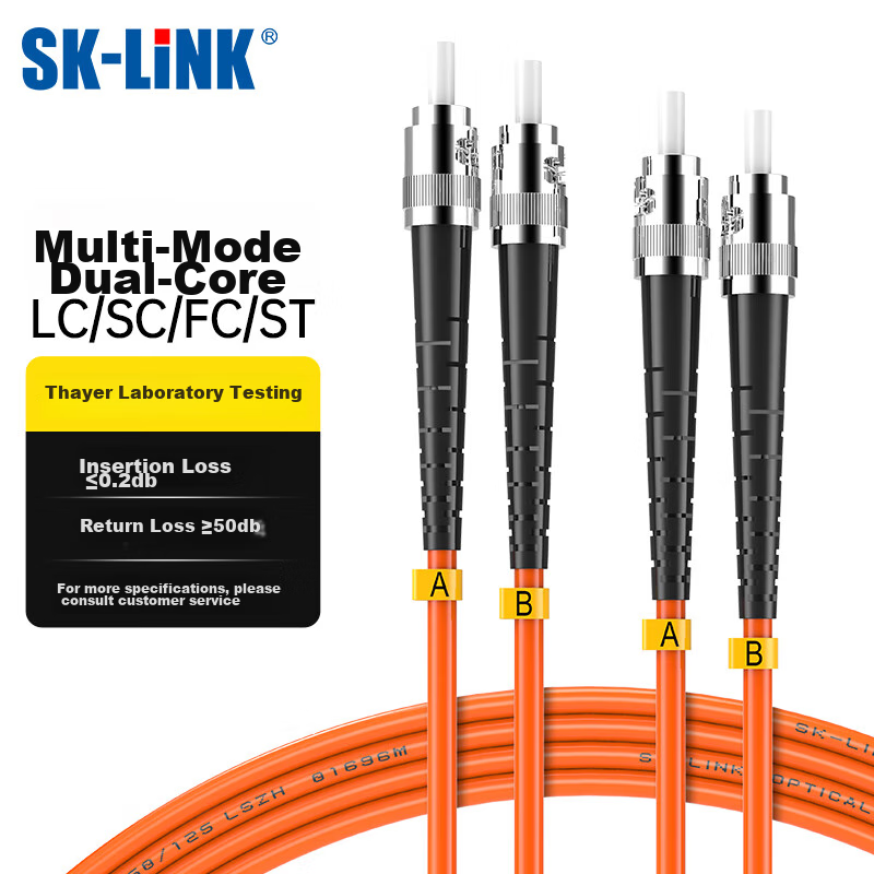 SK-LINK Fiber Optic Patch Cable, ST-ST Gigabit Multi-Mode Dual-Core UPC Fiber Optic Cable, Transceiver OM2 Pigtail, 50/125um Low Smoke Zero Halogen, 1 Meter, SK-TX1GMM