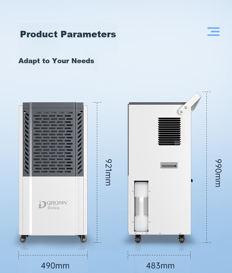 DOROSIN Industrial Dehumidifier, Dehumidification Capacity 110 Liters/Day, 350 Square Meters High-Power Commercial Dehumidifier for Villas, Workshops, Warehouses, Renovation Drying Machine, Direct Drainage DR-1502L 12