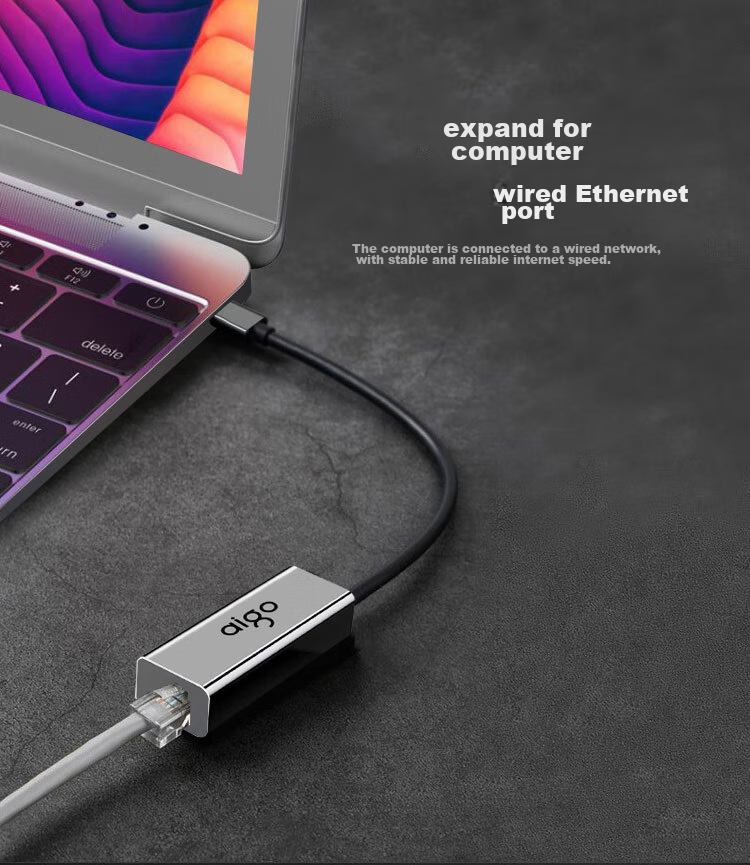 Aigo USB to RJ45 Gigabit Ethernet Adapter, Network Cable Converter, Laptop Docking Station, USB Hub, Expansion Dock R03A (Metal) 3