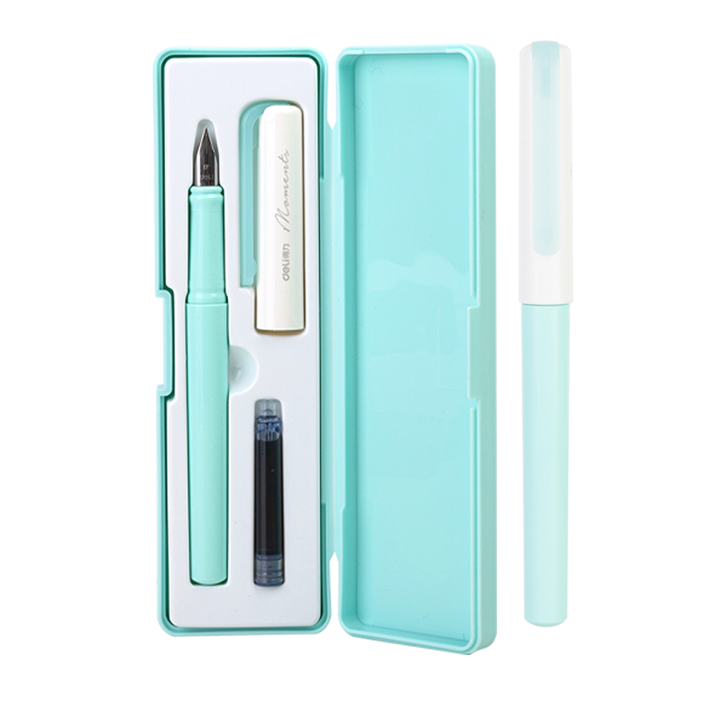 Deli EF Fine Nib Student Posture Correcting Calligraphy Fountain Pen with Ink and Pen Case Crystal Blue A932 EF Nib (Approx. 0.38mm)
