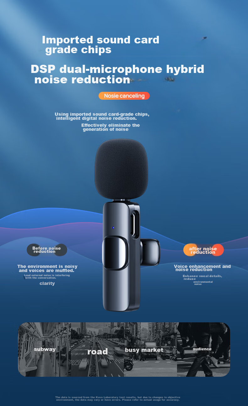 KOVOL [Ultra-Long Battery Life] Wireless Lavalier Microphone, Live Streaming And Recording, Outdoor Interviews, Short Video Karaoke, Portable Microphone with Two Mics, Compatible with Apple And Android 9