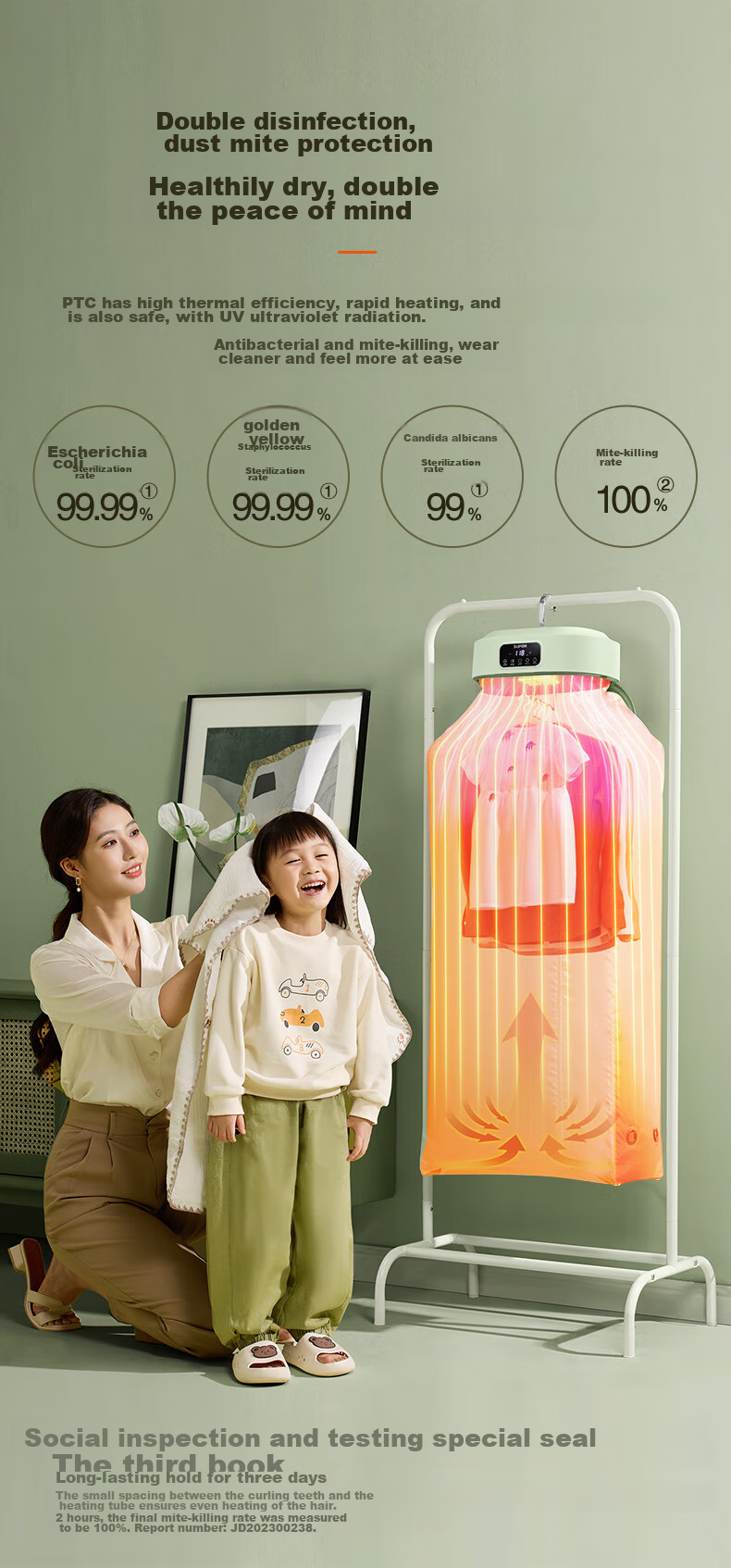 SUPOR Clothes Dryer for Home Use, Easy Storage, Baby Clothes Dehumidifier And Drying Machine, UV Double Sterilization, Quick-Dry Air Intelligent Timer Clothes Dryer 520B 3