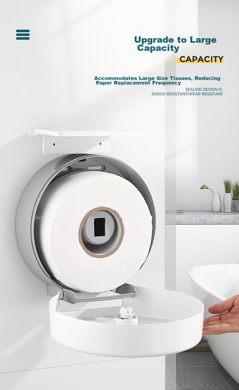 MODUN 5826 White Hotel Bathroom Large Roll Paper Box Wall-Mounted Large Dispenser Box Toilet No-Drilling Tissue Box 6