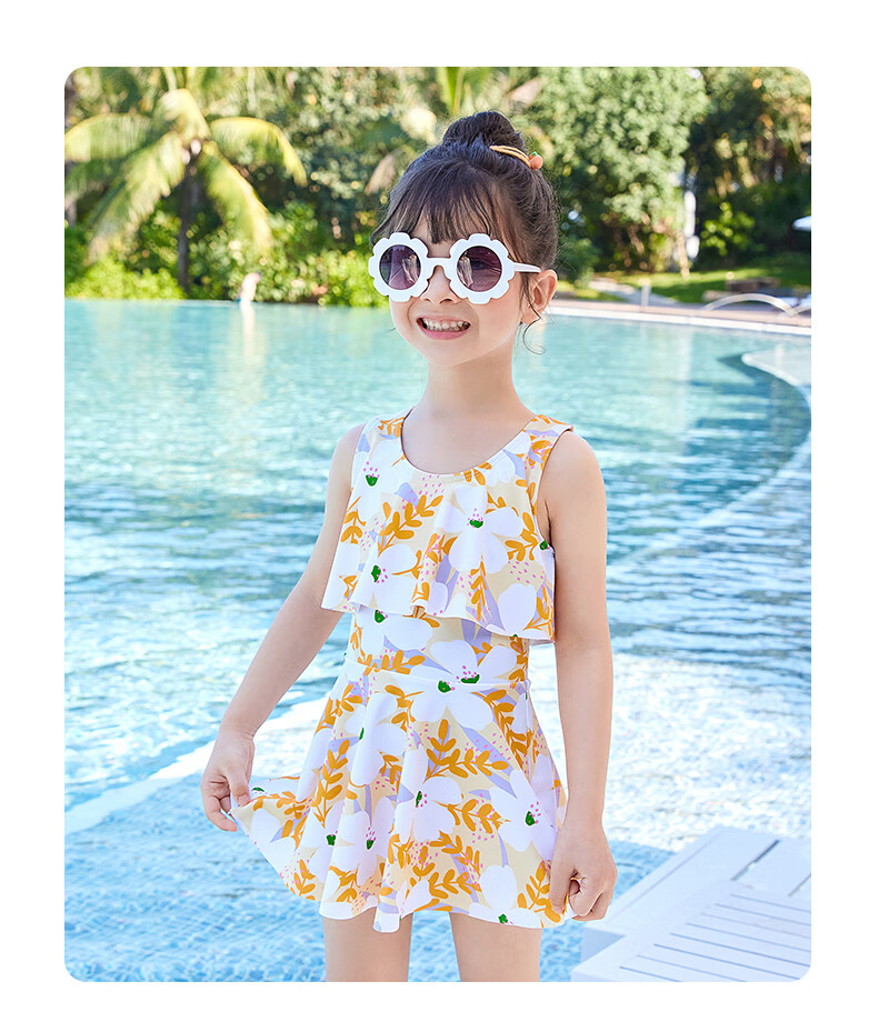 Youyou Children's Swimsuit, Girls' One-Piece Dress Swimwear, for Young And Middle-Aged Children, Hot Spring Swimwear, Five-Piece Set, 32630 Pink And White, Size L 8