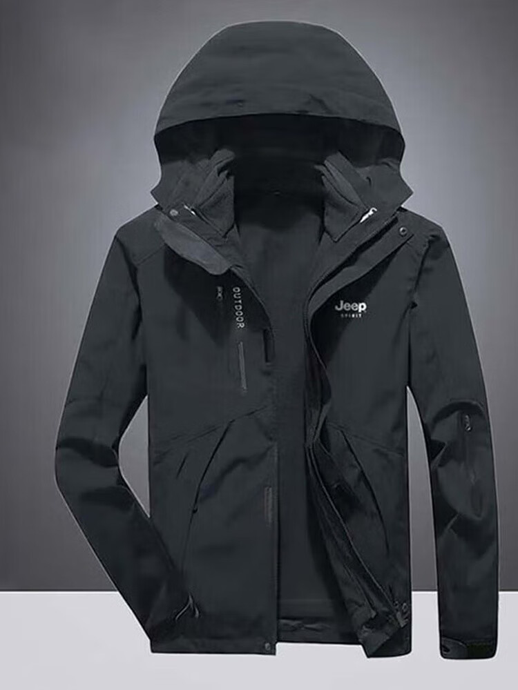 JEEP SPIRIT Men's Windbreaker Jacket for Spring, Autumn And Winter, Three-In Outdoor Sports Loose-Fitting Coat, Black, Size L 12
