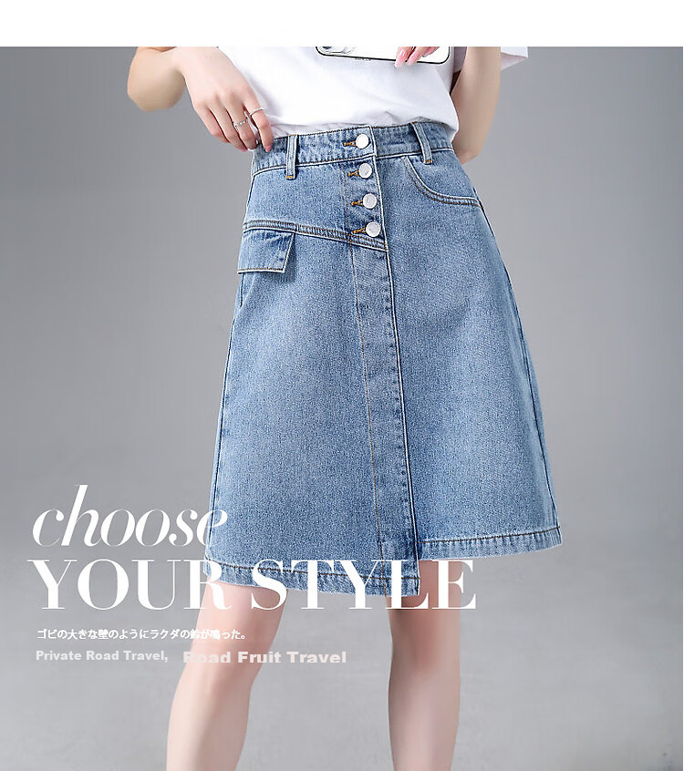 Dme [Irregular Cotton A-Line Skirt] Summer Washed Pocket Zipper Denim Midi Skirt for Women, Medium Denim Blue, L 2