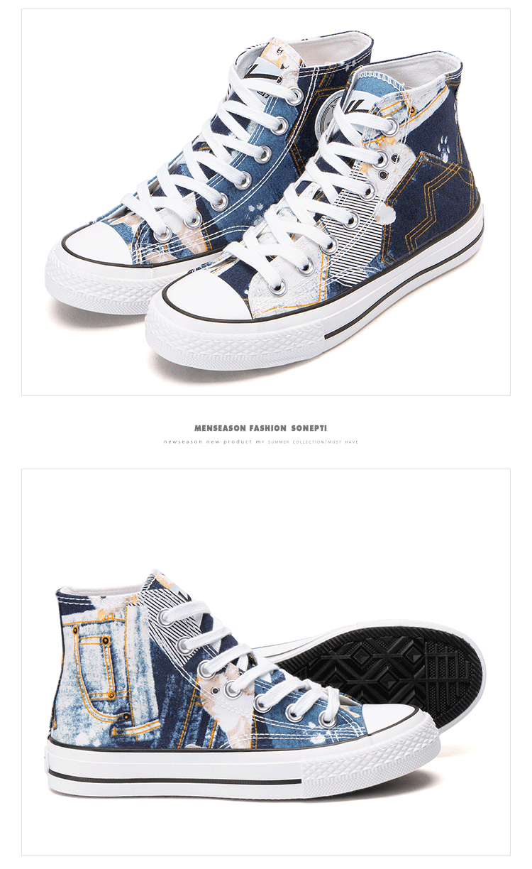 Warrior High-Top Canvas Shoes Men 2022 Spring Summer Irregular Pattern Fashion Couple Sneakers H993 Blue Floral 44 6