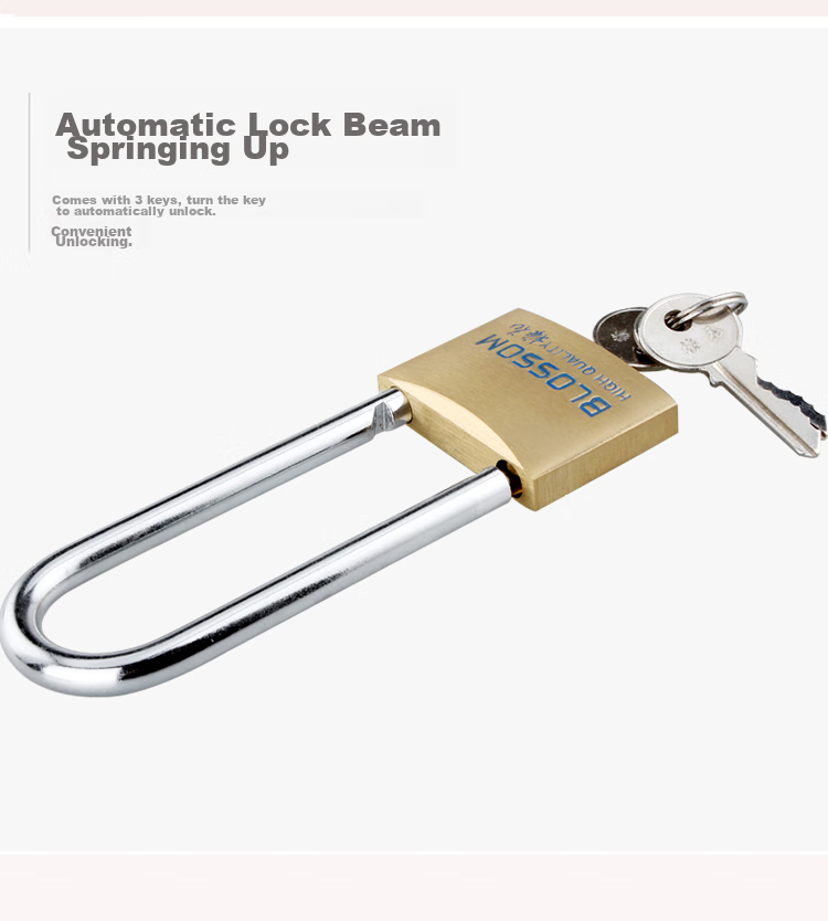 BLOSSOM Copper Padlock, U-Shaped Lock, Waterproof And Rust-Resistant Long-Shaft Door Lock, Cabinet Door Lock 55MM BC076L 6
