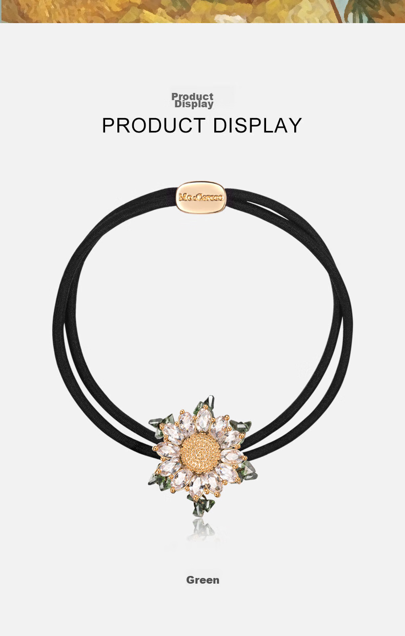 Cercoo Sunflower Following Craft Crystal Two-Strand Hair Ties, Elastic Hair Bands, Ponytail Holders, Hair Rings, High-Elasticity Mid-Autumn Festival Gift 6