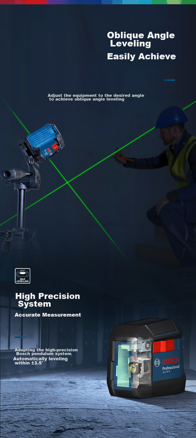 BOSCH High-Precision Green Light 5-Line Leveling Instrument, Laser Level Ruler, Electronic Ruler, GLL 50-15 XG 8