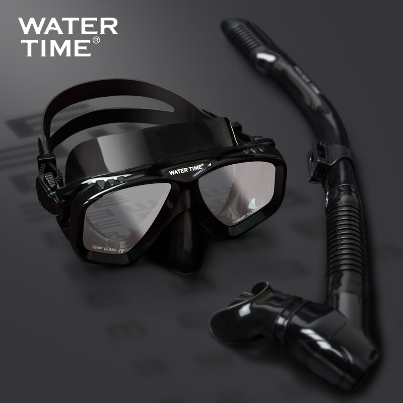 Маска для дайвинга и трубка WATERTIME, полный комплект для снорклинга, плавательные очки, черный