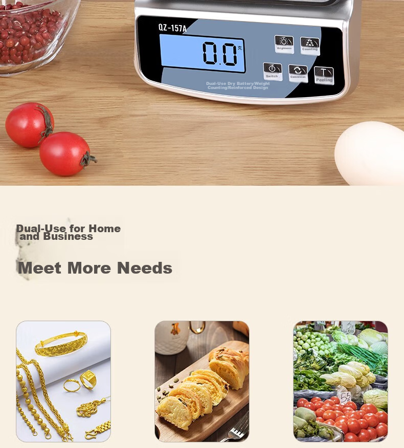 BJ Electronic Kitchen Scale, Stainless Steel Weighing Surface, Baking Scale, Gram Scale, Waterproof Food Scale, 15kg/1g Capacity Scale 8