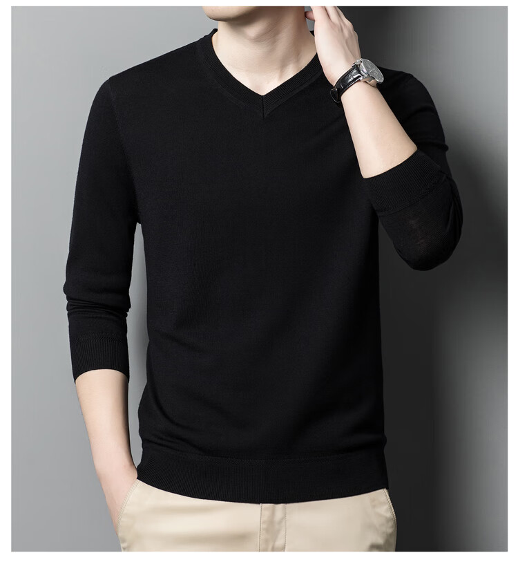 Hengyuanxiang 100% Fine-Spun Wool Sweater for Men, Machine Washable, Autumn And Winter Pullover Thin Sweater, Men's V-Neck Knit Sweater, Business Casual Solid Color Pure Wool Clothing, 20007003, Bright Red, Size 165 14