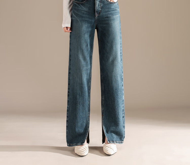 RAIN.CUN Split Straight-Leg Jeans for Women, High-End Fashion, Spring And Autumn New Style 2024, Slimming Cigarette Pants, Long Trousers 2