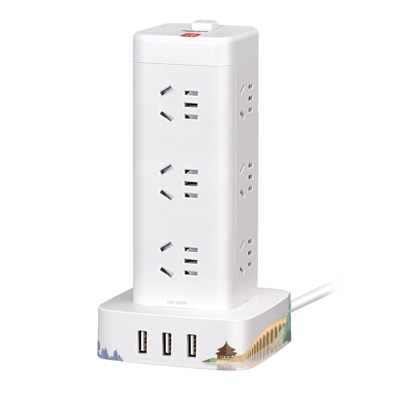 DELIXI Floor-Standing Power Strip/Extension Cord/Surge Protector with 12 Outlets, Five USB Ports, Type-C Port, Master Switch, And 3-Meter Overload Protectio