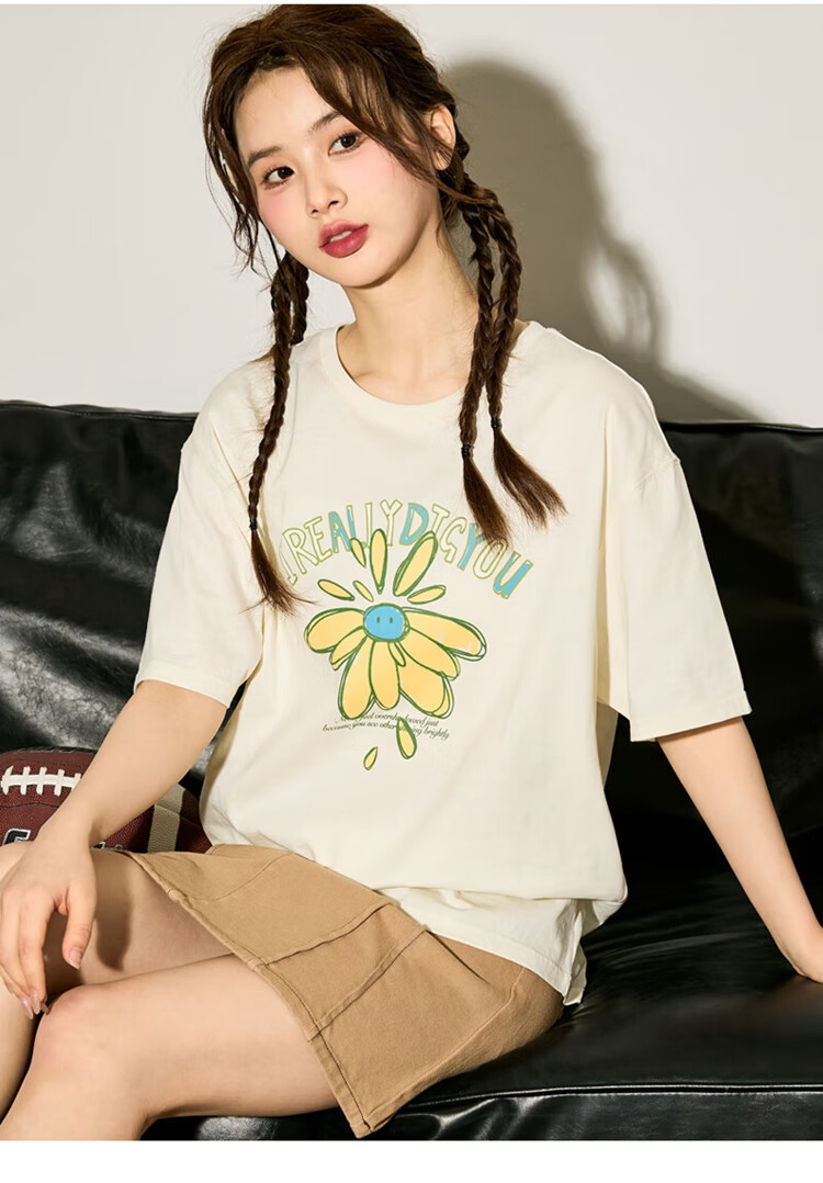 TonLion 2025 Women's Round Neck Short-Sleeve T-Shirt, Off-White, S 1
