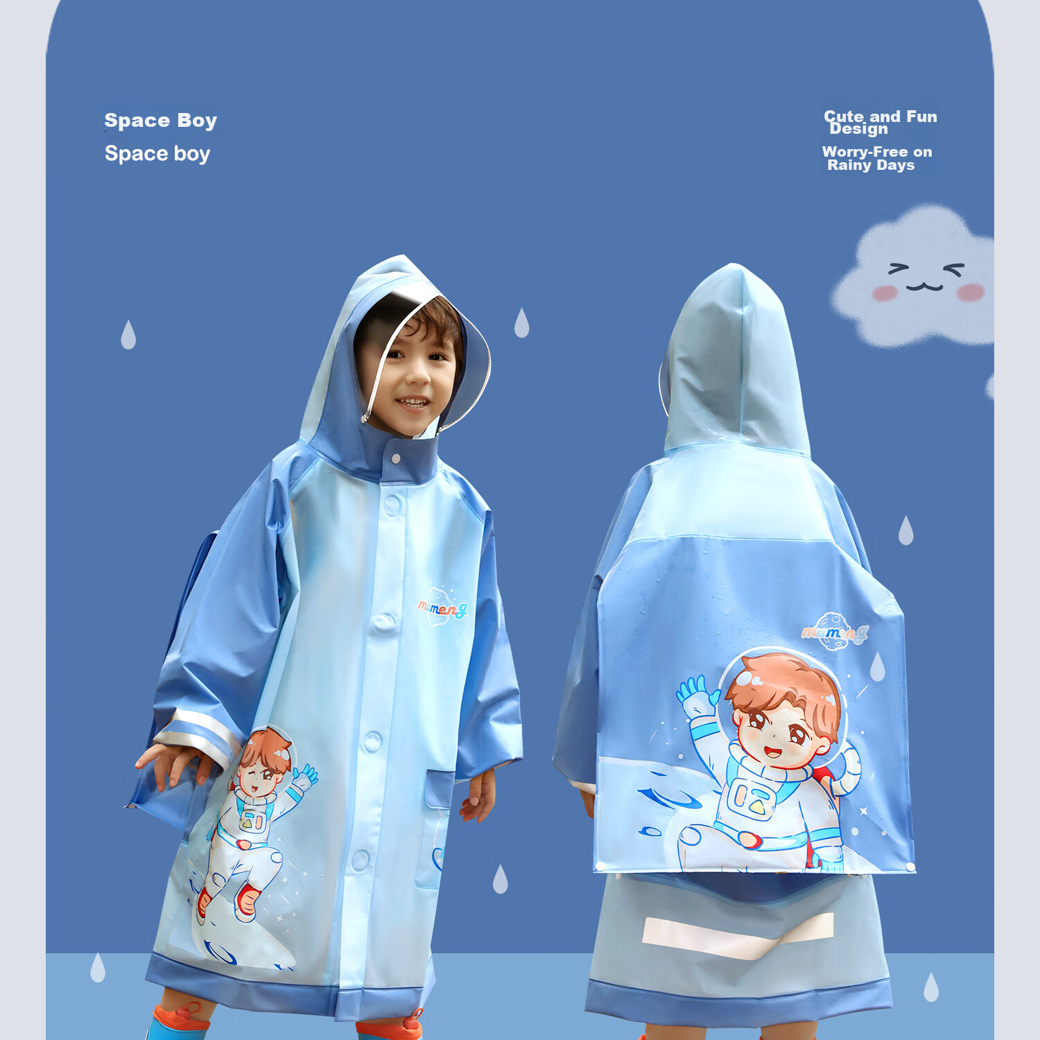 Moremerry Children's Raincoat for Boys And Girls, Full-Body Waterproof with Backpack Space, Elementary School Students' Specialized Rain Poncho, Little Dolphin Design, Size 3XL 31