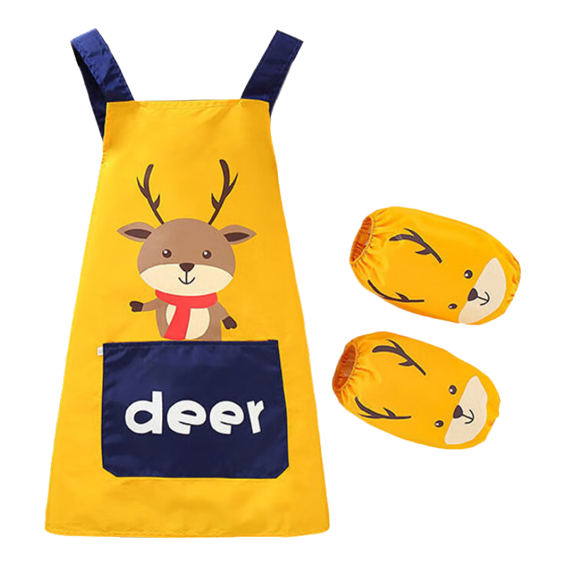 9i9 Baby Painting Smock Waterproof Kids Apron Children's Bib Reversible Sleeves Four Seasons Little Deer