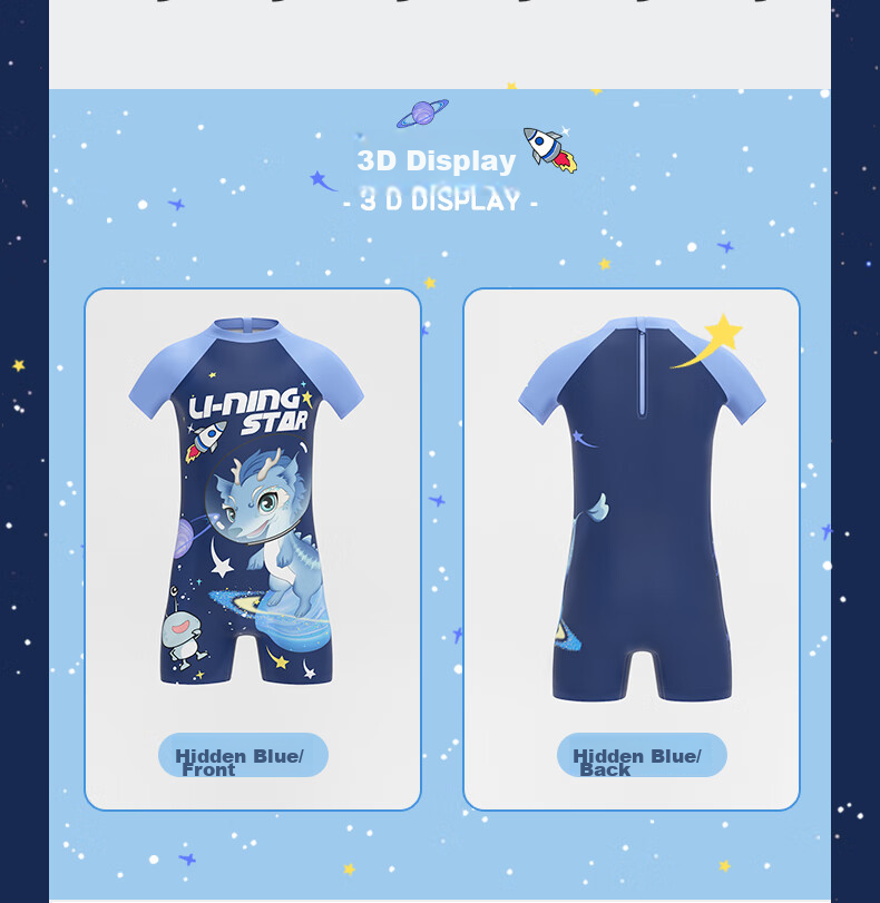 Li-Ning Children's Swimsuit, Boys' Cartoon Print One-Piece Surfing Suit, Comfortable And Breathable, Swimming Hot Spring Swimwear, 906 Blue, Size 140 9
