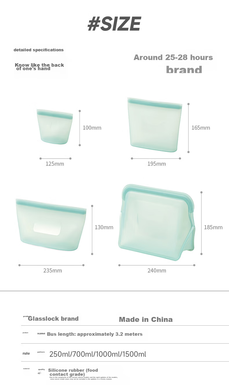 GLASSLOCK Food-Grade Silicone Kitchen Storage Bags for Microwave, Refrigerator, Freezer, Portioning And Sealing 1000ml 2