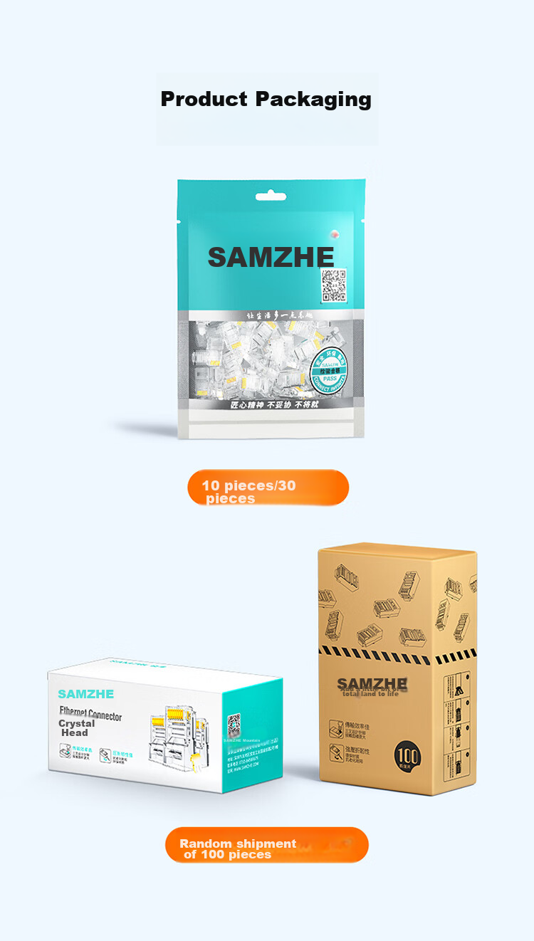 SAMZHE Cat5e Punch Down RJ45 Gold-Plated Ethernet Cable Connectors, Gigabit Punch Down Crystal Heads, 8P8C Network Connectors, 100 Pieces CKT5100 15