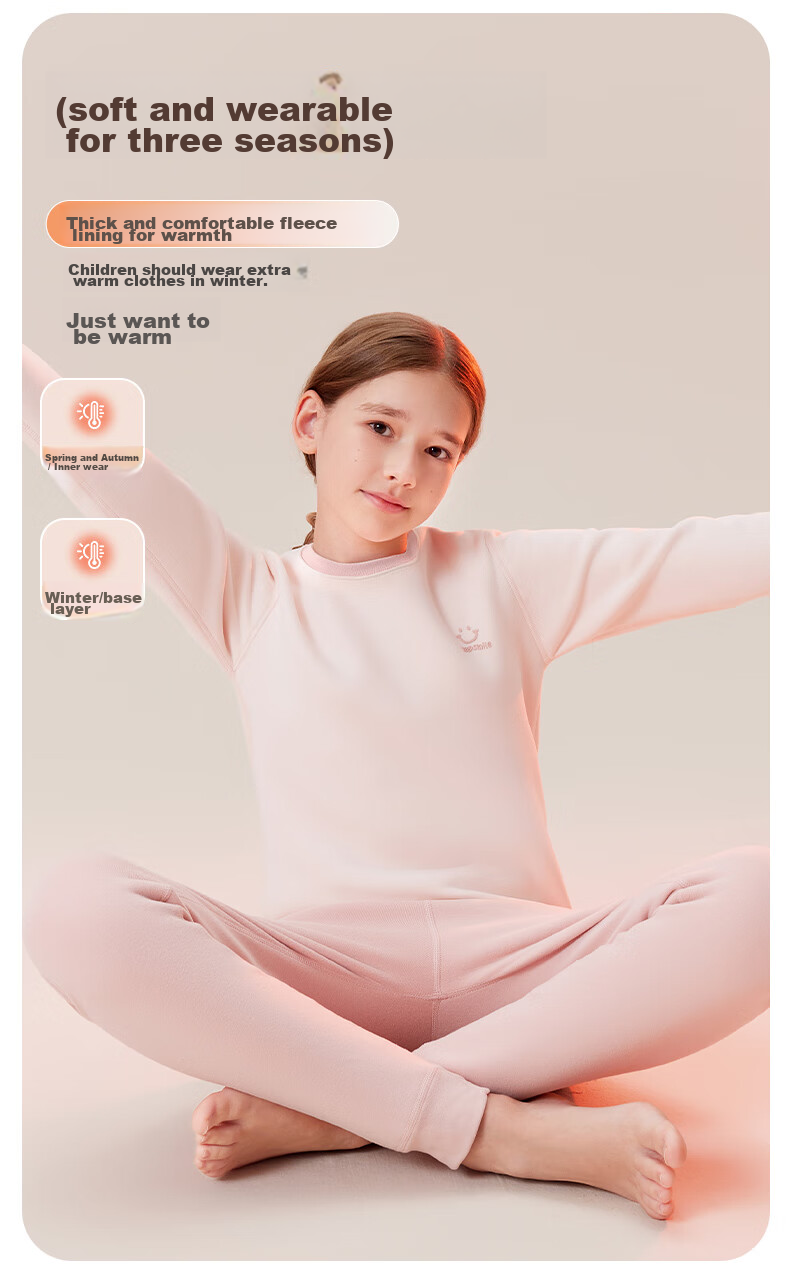 LangSha Children's Thermal Underwear Set, Girls' Fleece-Lined Thickened Autumn Top And Pants, for Older Children, Thick Home Wear Pajamas 11