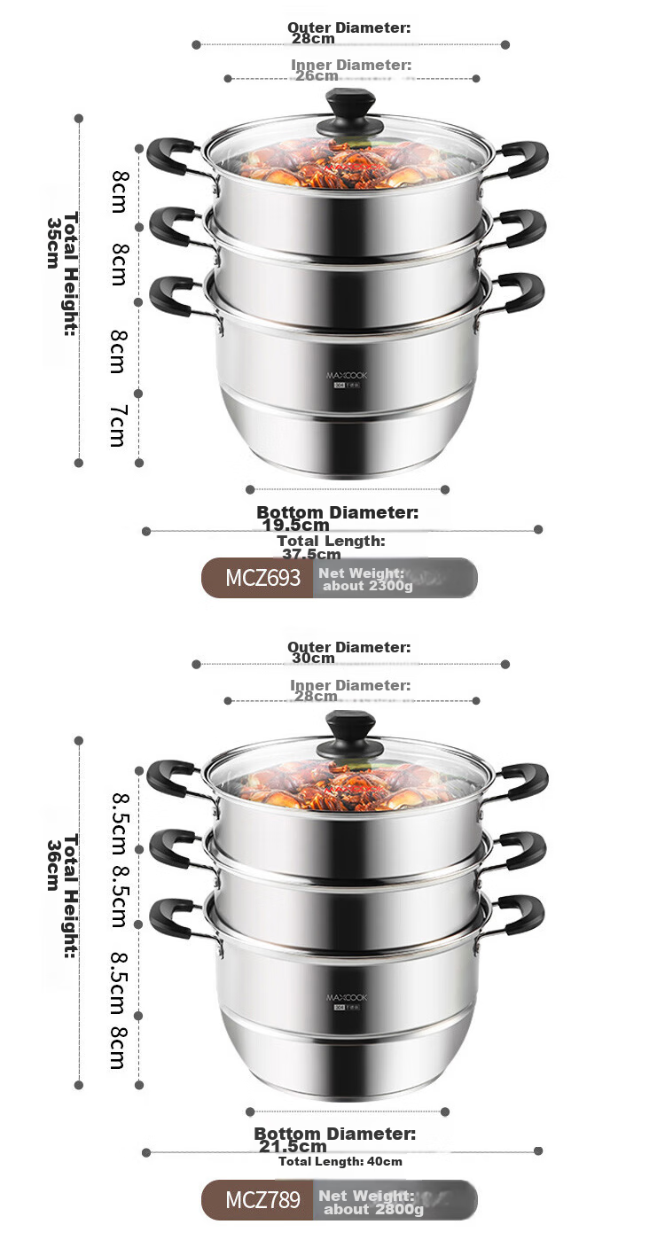 MAXCOOK 304 Stainless Steel Steamer Pot, 26CM Three-Layer Composite Bottom, Compatible with Gas Stove And Induction Cooker 14