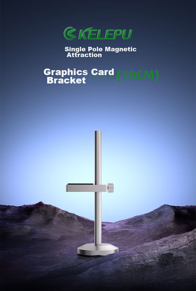 KELEPU Graphics Card Support Bracket, Desktop Computer 50/40 Series Independent GPU Support Stand with Jack, All-Aluminum Material with Magnetic Base, Adjustable Height from 1.7-19.5cm, Single Card Black 1