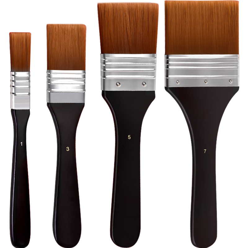 BGI-WAPM Art Board Brush Set, 4 Pieces, Combination Nylon Wide-Head Brushes, Suitable for Acrylic, Gouache, Oil Painting, Wall Painting, And Blackboard Chalk #1#3#5#7